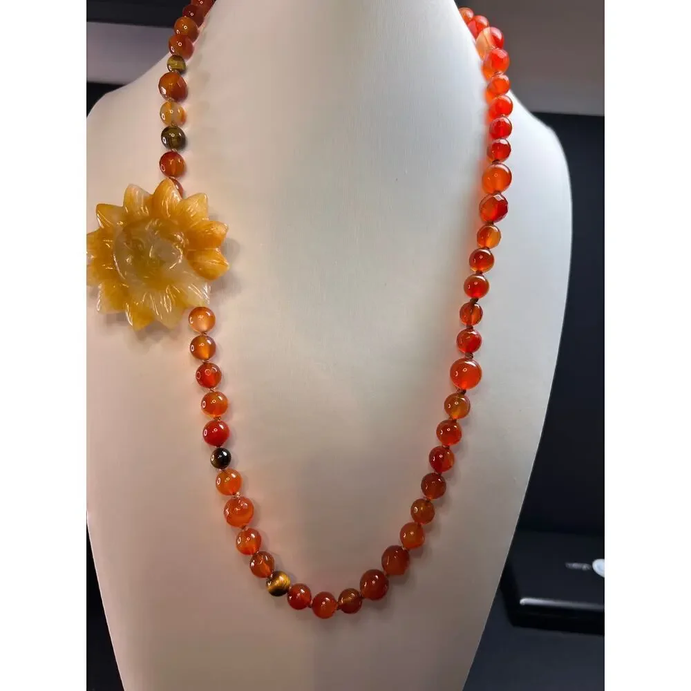 NEW carnelian multi stone sunface knotted necklace - Picture 4 of 16
